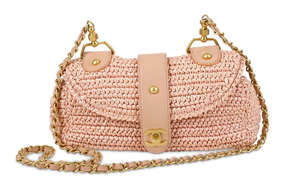Lot 195 - Chanel Pink Limited Edition Raffia Flap Bag