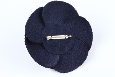 Lot 376 - Chanel Blue Tweed Camellia Brooch, silver tone...