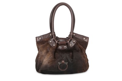 Lot 195 - Salvatore Ferragamo Brown Pony Skin Handbag,...