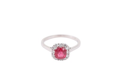 Lot 6 - A red spinel and diamond cluster ring, The...