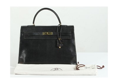 Lot 63 - Hermès Black Lizard Kelly Sellier 35, c. 1962,...