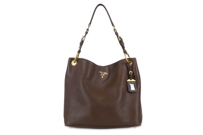 Lot 276 - Prada Brown Shoulder Bag, pebbled leather with...