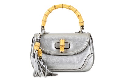 Lot 13 - Gucci Metallic Silver New Bamboo Bag, grained...