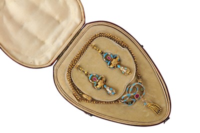 Lot 14 - An enamel and gem-set necklace and earring...
