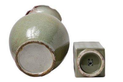 Lot 511 - A CHINESE FLAMBE VASE AND A CELADON VASE, CONG....