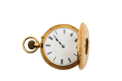 Lot 57 - HALF HUNTER POCKET WATCH. AN 18K YELLOW GOLD...