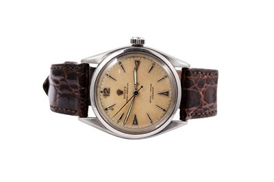 Lot 43 - ROLEX. A STAINLESS STEEL AUTOMATIC GENTS...