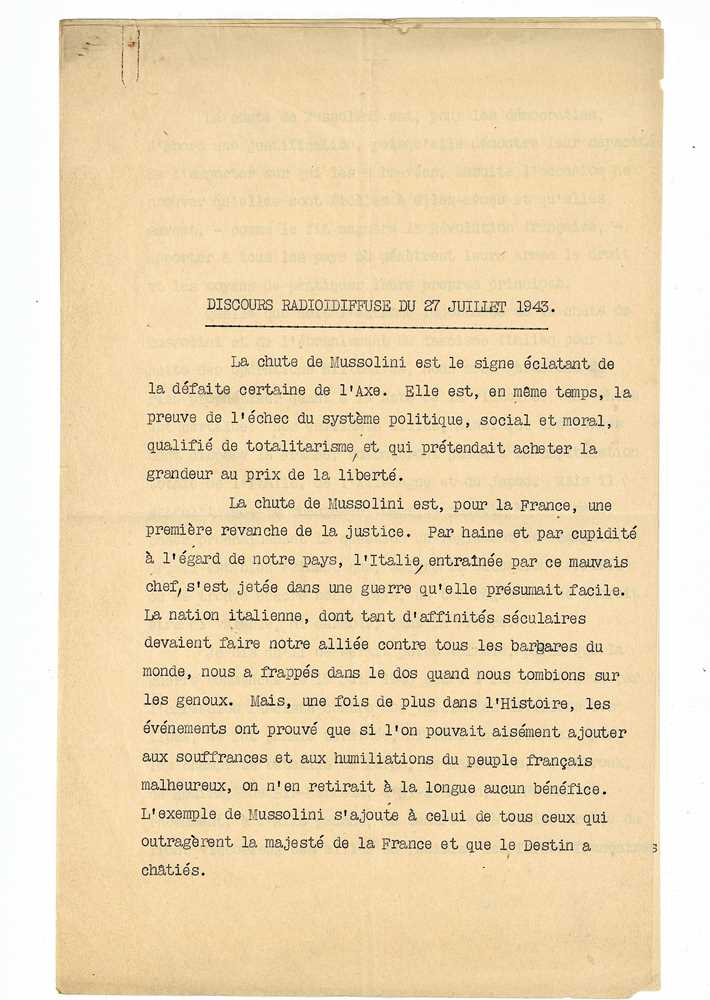 Lot 203 - [De Gaulle (Charles)] Typed document...