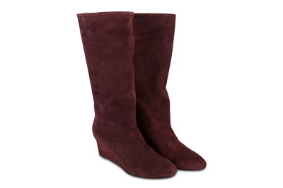 Lot 11 - Christian Dior Aubergine Suede Wedge Boots,...