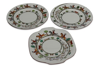 Lot 138 - A Crown Staffordshire 'Hunting Scene' pattern...