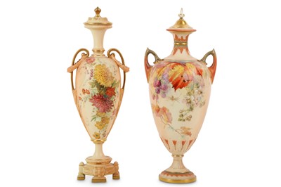 Lot 134 - A Royal Worcester blush ivory twin handled...