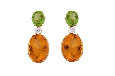 Lot 107 - A pair of citrine, peridot and diamond...