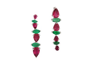 Lot 72 - A pair of pink tourmaline and emerald earrings...