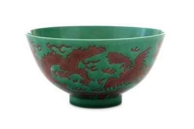 Lot 177 - A Chinese incised green and aubergine glaze...