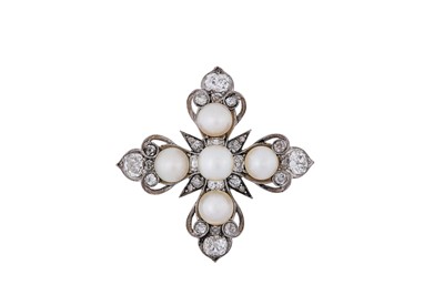 Lot 252 - A cultured pearl and diamond cross brooch, mid...