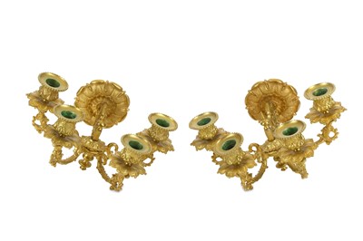 Lot 140 - A pair of cast gilt metal four sconce wall...