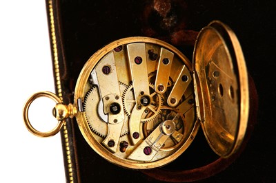 Lot 83 - AN 18K YELLOW GOLD OPEN FACE POCKET WATCH...