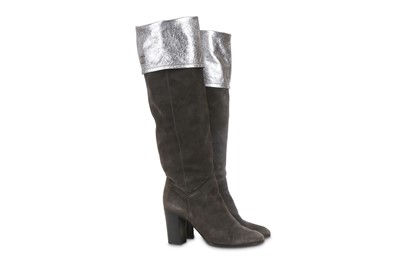 Lot 22 - Chanel Silver and Grey Knee High Boots, suede...