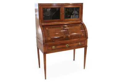 Lot 300 - A 19th century walnut cylinder bureau, inlaid...