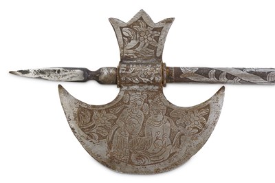 Lot 12 - A Qajar Persian battle axe entirely made of...