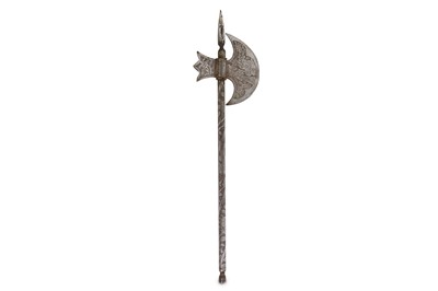 Lot 12 - A Qajar Persian battle axe entirely made of...