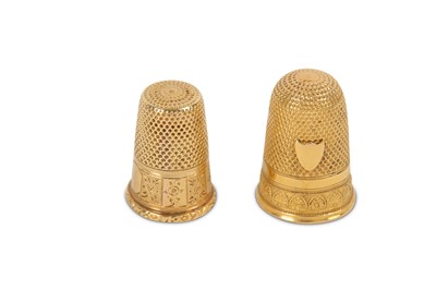 Lot 140 - Two French 18 carat gold thimbles, one Paris...