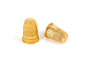 Lot 140 - Two French 18 carat gold thimbles, one Paris...