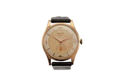 Lot 54 - LONGINES. A GENTS 18K ROSE GOLD MANUAL WIND...