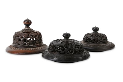 Lot 621 - THREE CHINESE SMALL WOOD COVERS.