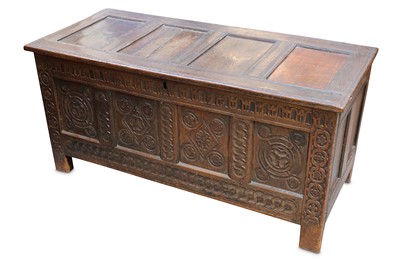 Lot 301 - An 18th Century oak coffer with sunken four...