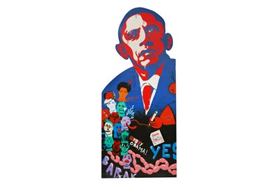 Lot 65 - STYLE OF SHEPARD FAIREY, 'Obama', mdf board,...