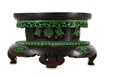 Lot 365 - A CHINESE SILVER-INLAID BONE-INSET ZITAN STAND.