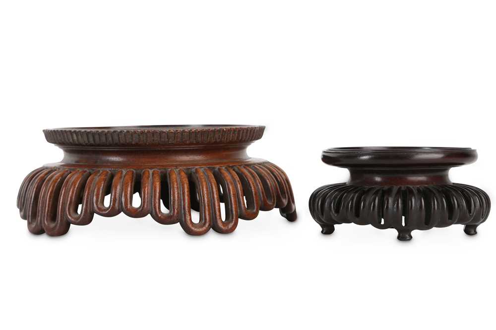 Lot 366 - TWO CHINESE HONGMU AND HARDWOOD STANDS.