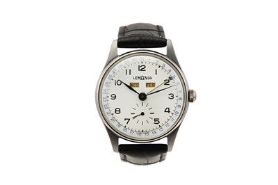 Lot 9 - LEMANIA. A MENS STAINLESS STEEL MANUAL TRIPLE...