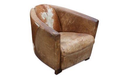 Lot 316 - An Aviator style tan leather tub chair the...