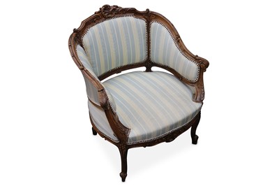 Lot 363 - A French carved walnut tub chair, the back...