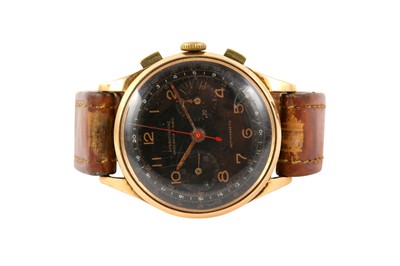 Lot 99 - AN 18K ROSE GOLD GENTS MANUAL CHRONOGRAPH...