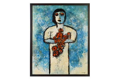 Lot 97 - RENE HALKETT (1900-1983) Girl with flowers...