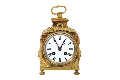 Lot 257 - A LOUIS XVI STYLE ONYX AND ORMOLU PENDULE...