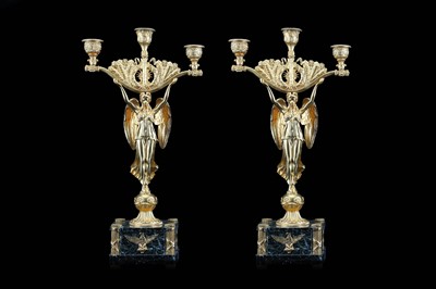 Lot 228 - A PAIR OF EMPIRE STYLE ORMOLU AND VERDE ANTICO...