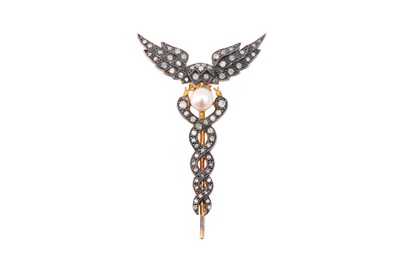 Lot 79 - A cultured pearl and diamond brooch, designed...
