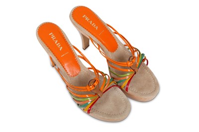 Lot 35 - Prada Wooden Heels, multicolour patent leather...