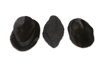 Lot 63 - Three Black Vintage Harrods Fur Hats, to...