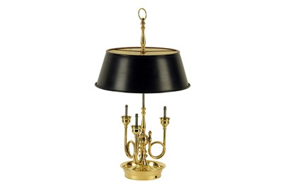 Lot 131 - A French Bouillote lamp, the brass circular...