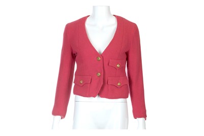 Lot 15 - Chanel Pink Boucle Cropped Jacket, 1990s, gilt...