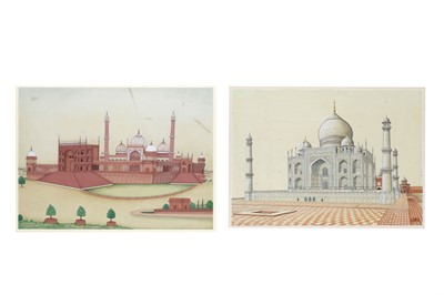 Lot 277 - TWO LARGE ARCHITECTURAL PAINTINGS OF INDIAN...