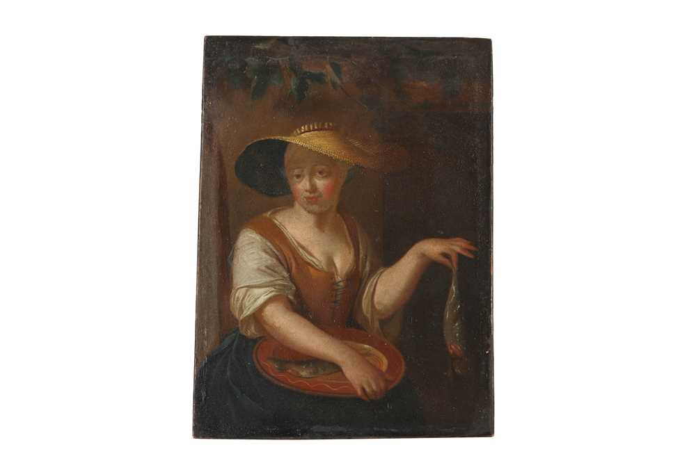 Lot 66 - FOLLOWER OF GABRIEL METSU A woman proffering...