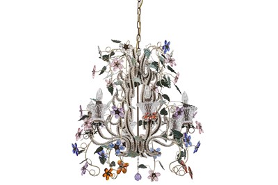 Lot 133 - A gilt metal and glass chandelier, the tiered...