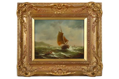 Lot 310 - Jean Laurent, oil on board ship on stormy seas.