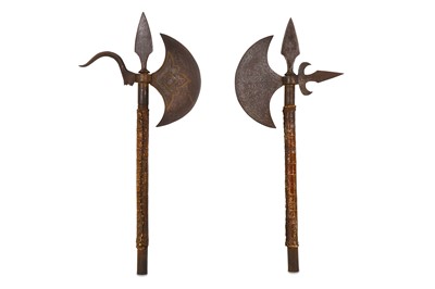 Lot 10 - A pair of Qajar Persian battle axes, or...